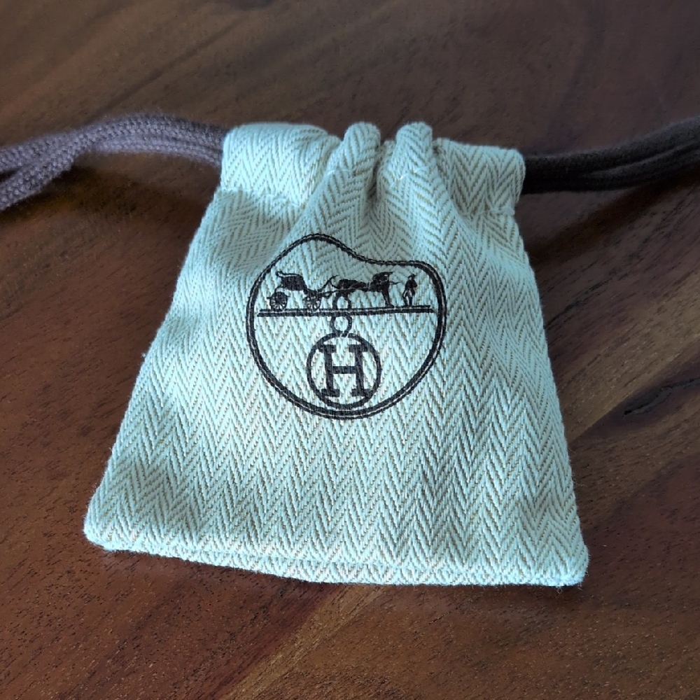 Hermes Cream and Brown Drawstring Pouch